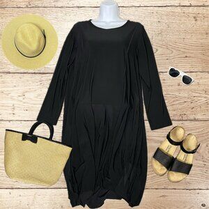 Sun Kim Black Long Sleeve Asymmetrical Hem Dress W/Pockets Size M